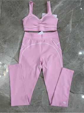 ALO Yoga Pink High-Waist Leggings & Matching Sports Bra Set